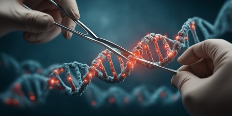 Gene Editing concept. DNA manipulation with scientific tools in a lab setting
