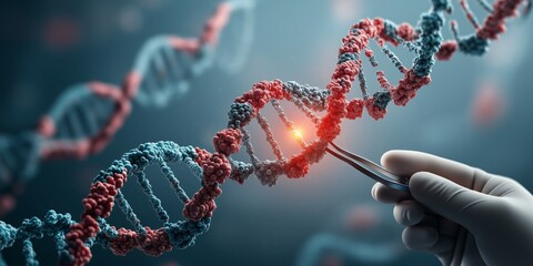 Gene Editing concept. DNA strand being manipulated with precision tools in a lab setting
