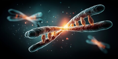 Gene Editing concept. 3D illustration of DNA structure and chromosomes interaction