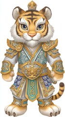 Majestic Tiger Figurine in Ornate Gold and Teal Armor