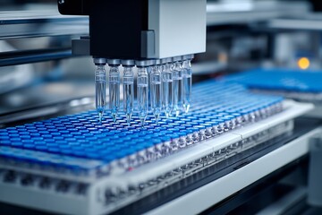 Advanced robotic system transferring samples in a high-tech laboratory for efficient analysis and testing