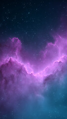 Vibrant purple and blue nebula with glowing edges and scattered stars creates mesmerizing cosmic scene