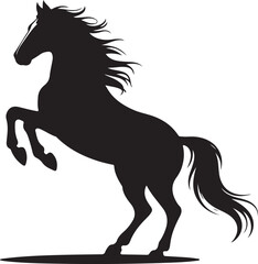 Black Silhouette Vector Graphic of a Horse Rearing Up on Hind Legs Mane and Tail Flowing Dynamic Pose Equestrian Art