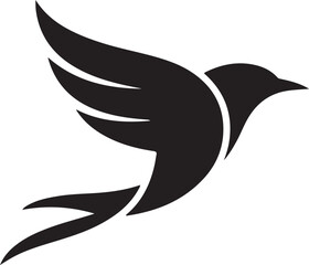 Black Silhouette Vector Illustration of a Bird in Flight Stylized Wings and Tail Abstract Design Element