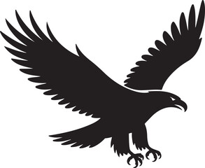 Black Silhouette Vector Illustration of an Eagle in Flight Wings Spread Talons Extended Detailed Traced Graphic Design Element