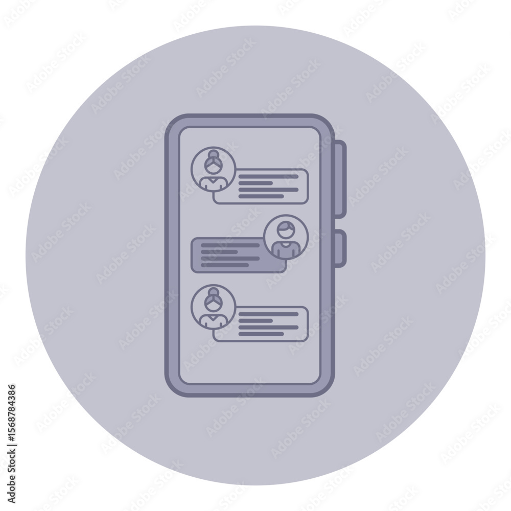 Aufkleber Mobile device with chat interface featuring multiple conversation threads over minimalistic background. Various user icons indicating active messaging