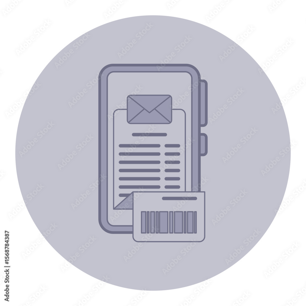 Aufkleber Simple line icon of mobile device displaying message and document. Concept of digital communication and documentation for deliveries