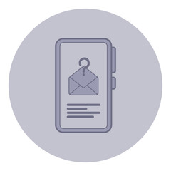 Simple line icon of smartphone displaying email notification marked with question mark. Communication and inquiry in digital contexts