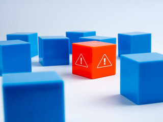 Cyber security, data protection, scam alert, cyber attack risk concept. Red different one cube with...