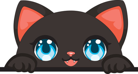 Cute Cat Peeking Out Looking Up Cartoon Vector