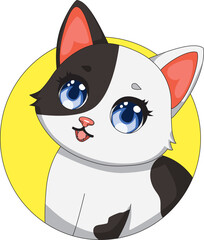 Cute Cat Round Sticker Happy Kitten Vector