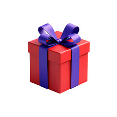 Fototapeta premium Gift box, present, surprise ,celebration a red gift with a vibrant purple ribbon, perfect for any special occasion.