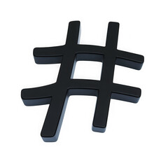 Obraz premium Glossy black hashtag symbol isolated on transparent background