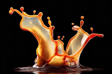 Vibrant orange liquid splash captured in stunning detail against a black background during a dynamic artistic experiment