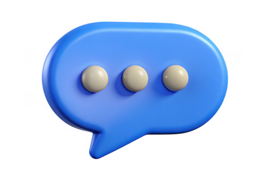 3d blue speech bubble with three ellipses isolated on transparent background