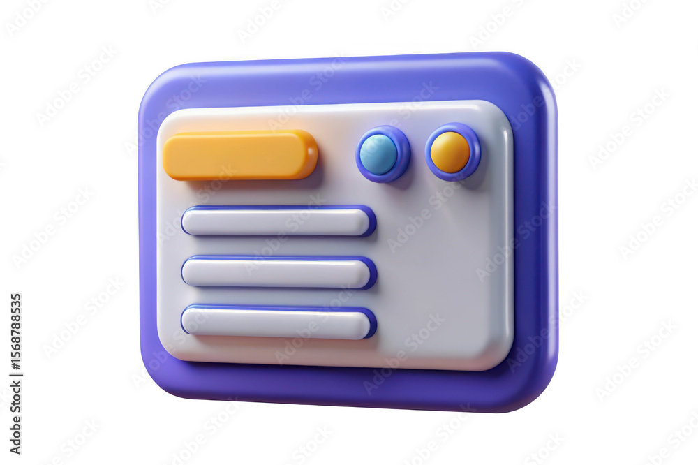 Fototapete 3d ui element with buttons and text lines isolated on transparent background