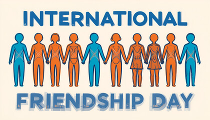 International friendship day with diverse figures holding hands in unity and celebration of friendship