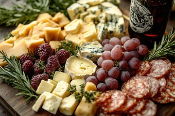 Cheese Charcuterie Board with Grapes, Berries, and Wine for Entertaining