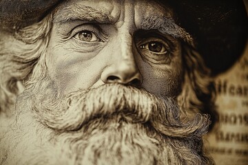 Portrait of a Man with Distinctive Mustache and Beard in Monochrome