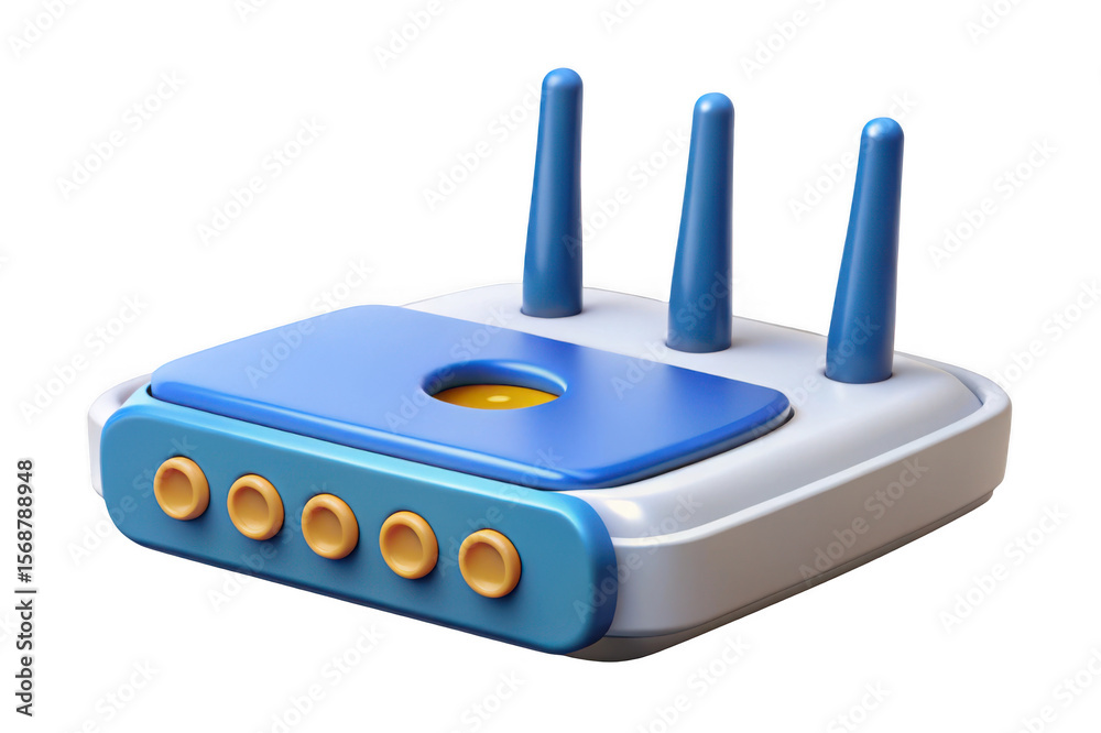 Fototapete modern 3d rendered blue and white wireless router with antennas isolated on transparent background