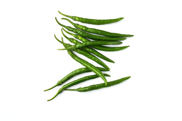 夏野菜　青唐辛子（青とうがらし, 青トウガラシ）白背景　コピースペースあり　Green chili peppers (green pepper,chile verde) white background, copy space available
