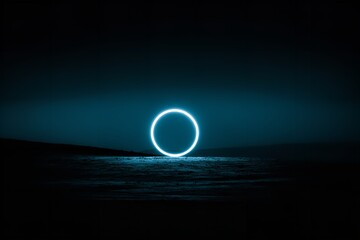 Mysterious glowing circle emerges from the dark ocean waves at twilight