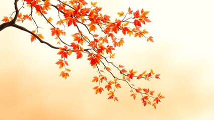 Autumn branch with vibrant red and orange leaves against a soft background