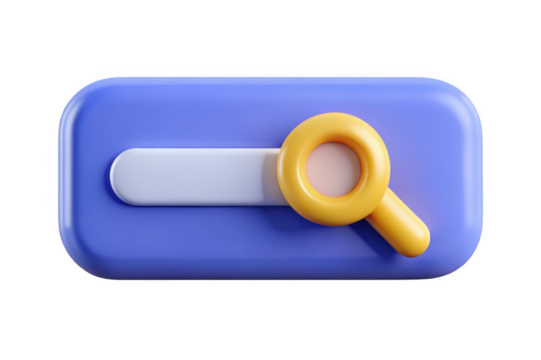 3d stylized search bar with magnifying glass icon isolated on transparent background