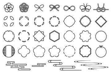 Fototapeta premium シンプルな和風の装飾イラストセット 吹き出し あしらい フレーム