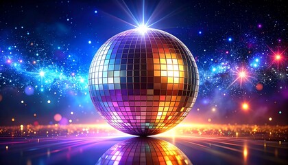 Colorful disco ball in a starry night scene