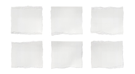 torn blank pages with uneven texture edges. set of ripped white paper sheets png isolated on transparent background. document or newspaper mockup