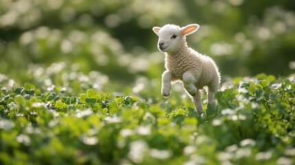Springtime Joy, A Lamb's Leap of Faith in a Clover Meadow