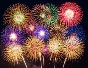 Naklejka premium Colorful fireworks explode in the night sky