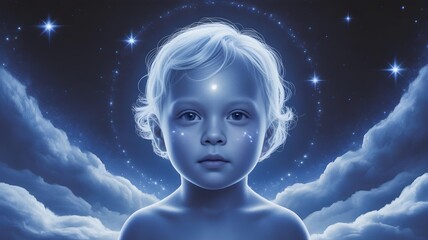 Indigo Child - Mystical Star Being with Third Eye Awakening in Cosmic Dreamscape