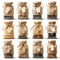 Tea Sachets Grouped Packaging Isolated on Transparent or White Background, PNG