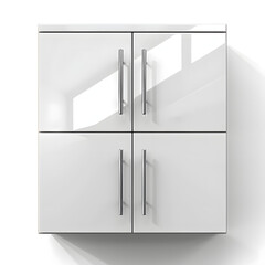 Double-door Kitchen Wall Cabinet with Handles and Clean Isolated on Transparent or White Background, PNG