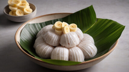 Boiled taro slices drizzled with thick coconut cream