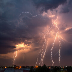 lightnings and thunder bold stike at summer storm