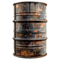 Oil Barrel with Cylindrical Shape and Industrial Look Isolated on Transparent or White Background, PNG