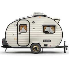 Camping Trailer with Windows and Compact Build Isolated on Transparent or White Background, PNG