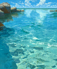 turquoise water and blue sky. Generative AI