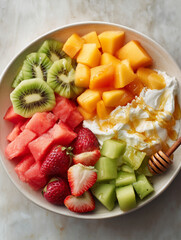 fruit salad on a plate. Generative AI