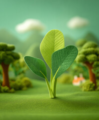 green tree on the green grass. Generative AI