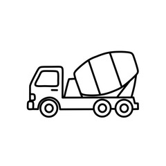 Fototapeta premium Black line icon of a cement mixer truck in outline style. Vector construction vehicle illustration perfect for industrial, building, and heavy equipment-themed design
