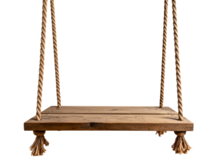 Vintage Wooden Swing Hanging with Rope, Isolated on Transparent PNG