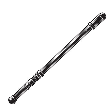 Detailed vintage art illustration of a police baton or nightstick in black and white