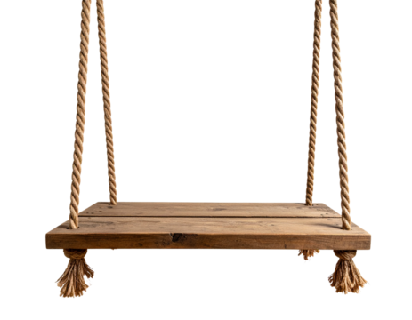 Vintage Wooden Swing Hanging with Rope, Isolated on Transparent PNG
