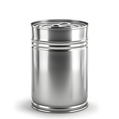Tin Can with Metallic Body and Pull-Tab Lid Isolated on Transparent or White Background, PNG