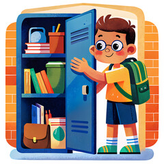 Student Readying Locker with School Items