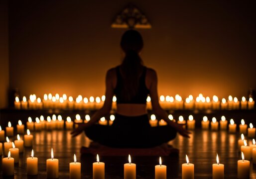 Dimly Lit Yoga Room with Participants - Powered by Adobe